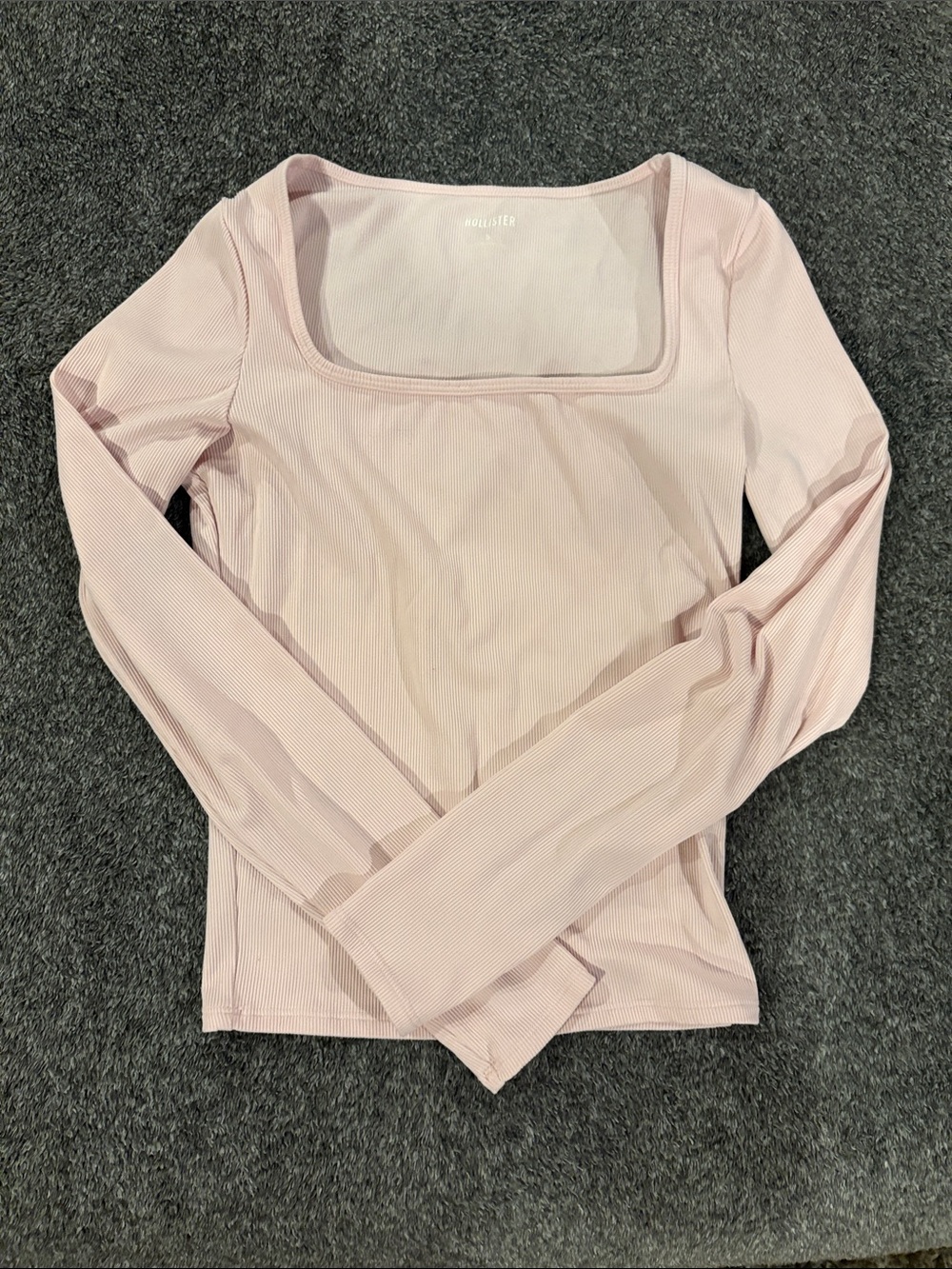 Hollister Ribbed Square-Neck Long Sleeve Top - Pale Pink